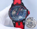 Copy Roger Dubuis Excalibur Quatuor Black Skeleton Dial Red Nylon Strap Watch